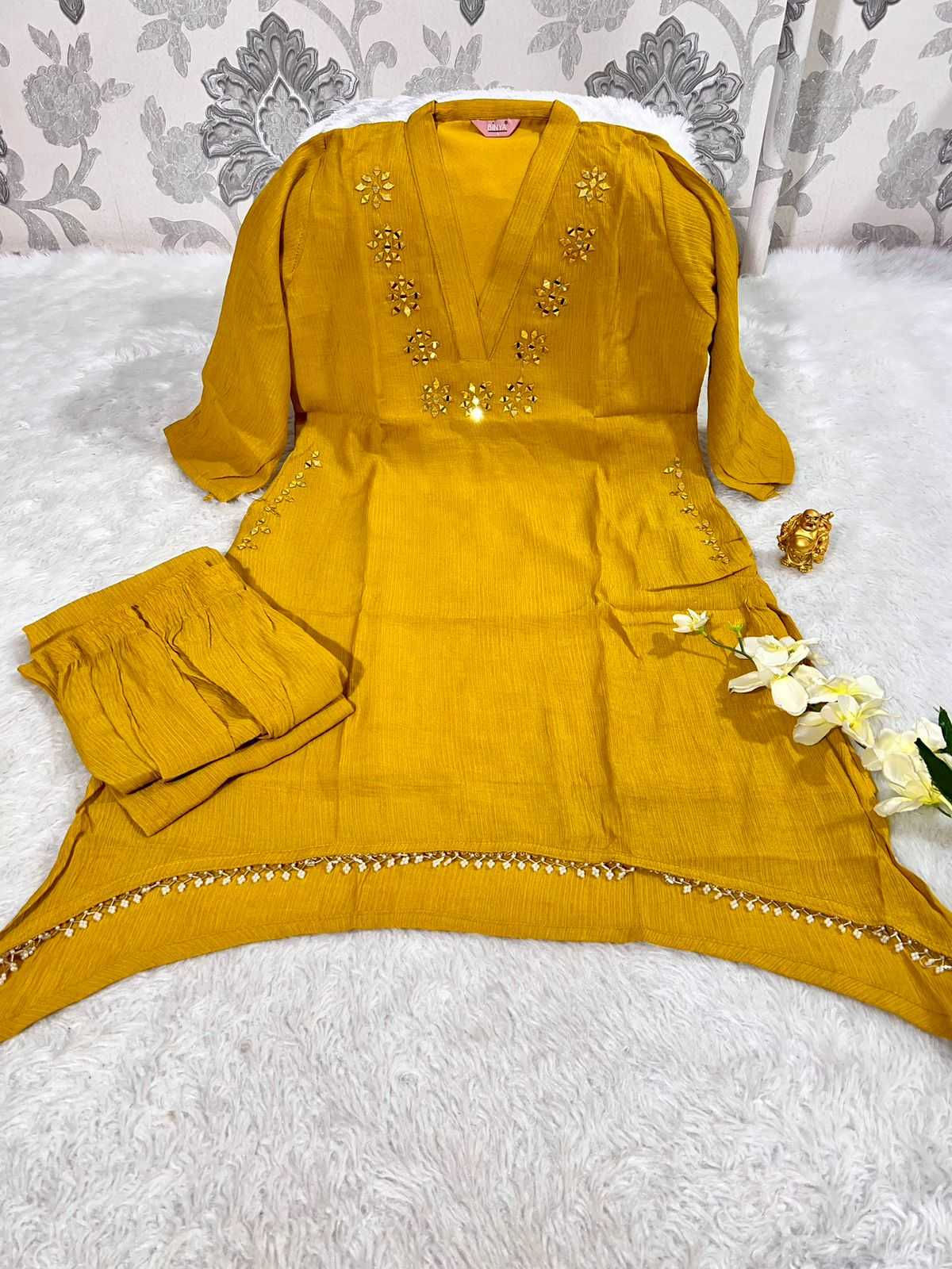 Ynf Chinon KESH594 159 Kurti Festive Collections Wholesale Kurtis With Bottom Mirror Work Kurti Kurtis With Pockets Manufacturer- Kapda Export