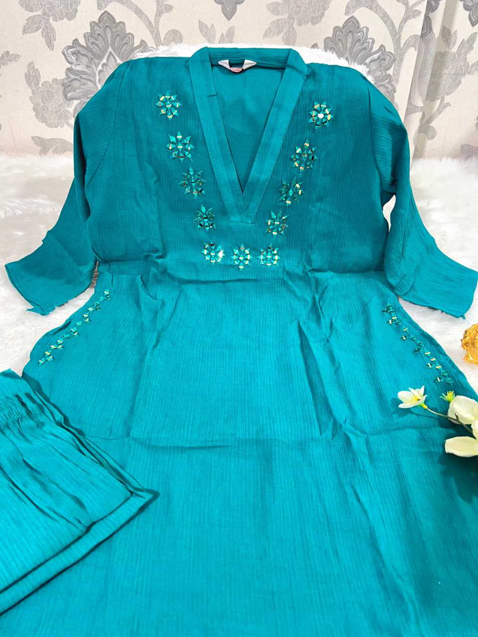 Ynf Chinon KESH594 159 Kurti Festive Collections Wholesale Kurtis With Bottom Mirror Work Kurti Kurtis With Pockets Manufacturer- Kapda Export