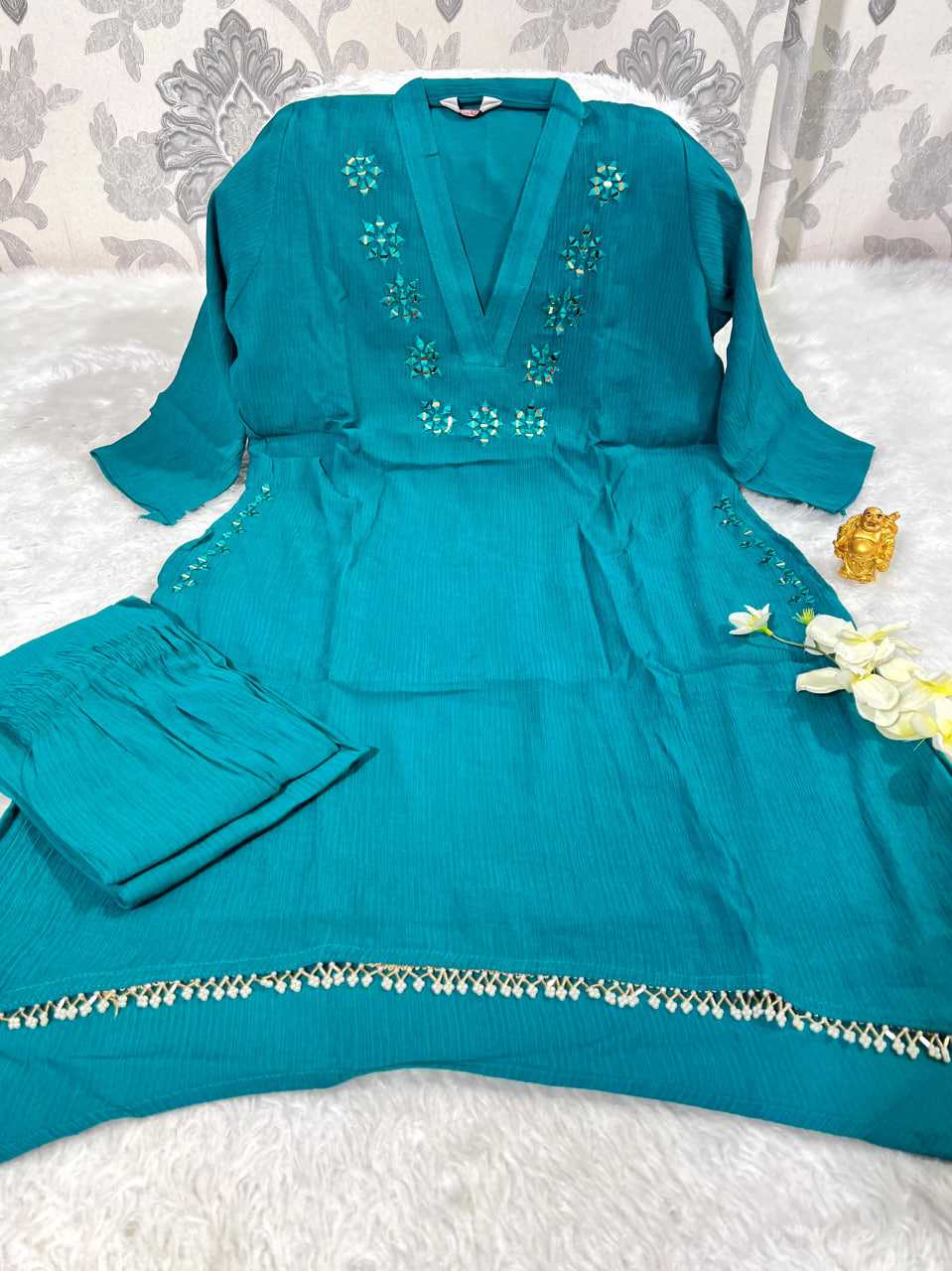 Ynf Chinon KESH594 159 Kurti Festive Collections Wholesale Kurtis With Bottom Mirror Work Kurti Kurtis With Pockets Manufacturer- Kapda Export