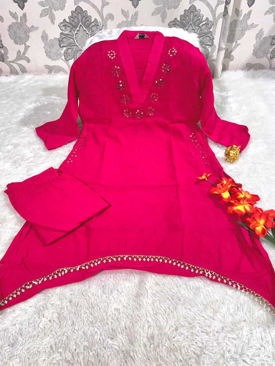 Ynf Chinon KESH594 159 Kurti Festive Collections Wholesale Kurtis With Bottom Mirror Work Kurti Kurtis With Pockets Manufacturer- Kapda Export