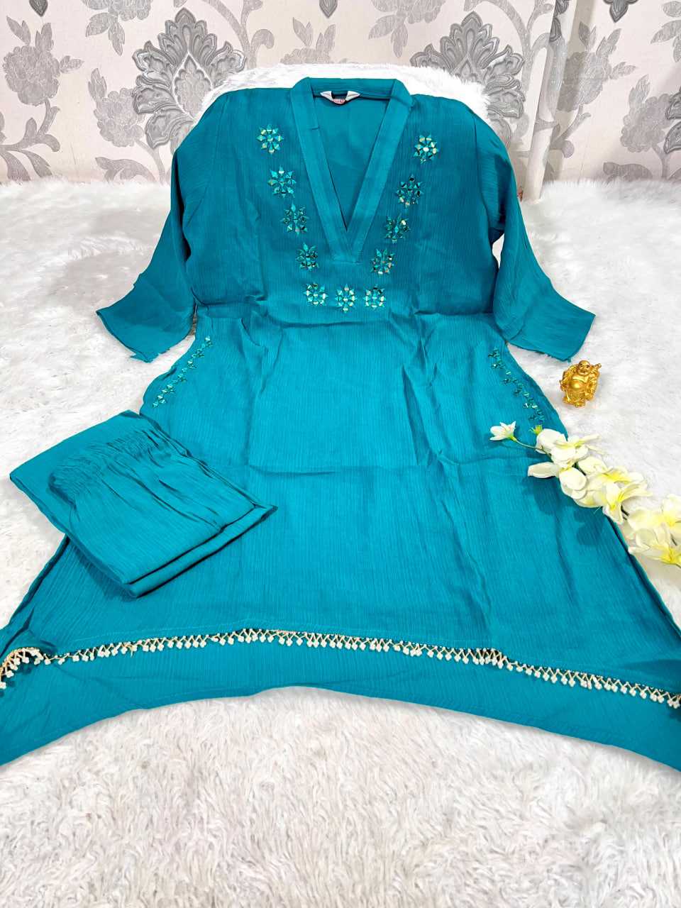 Ynf Chinon KESH594 159 Kurti Festive Collections Wholesale Kurtis With Bottom Mirror Work Kurti Kurtis With Pockets Manufacturer- Kapda Export