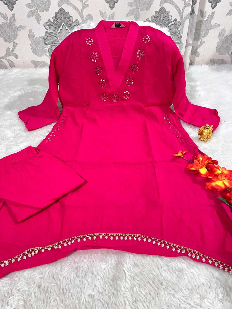 Ynf Chinon KESH594 159 Kurti Festive Collections Wholesale Kurtis With Bottom Mirror Work Kurti Kurtis With Pockets Manufacturer- Kapda Export