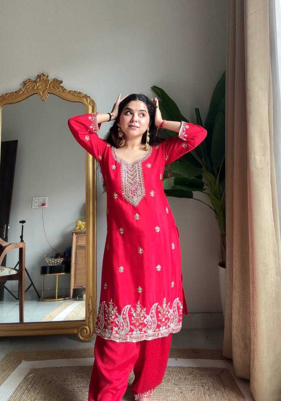 Ynf Chinon RIN141 10 Suits & Dresses Wholesale Embroidery Suits Party wear suits Red Salwar Suit Manufacturer- Kapda Export