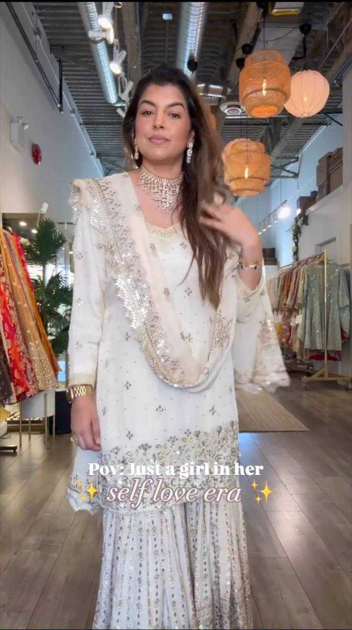 Ynf Chinon RIN141 1998 Suits & Dresses Wholesale Sharara Salwar Suits Embroidery Suits White Salwar Suit Manufacturer- Kapda Export