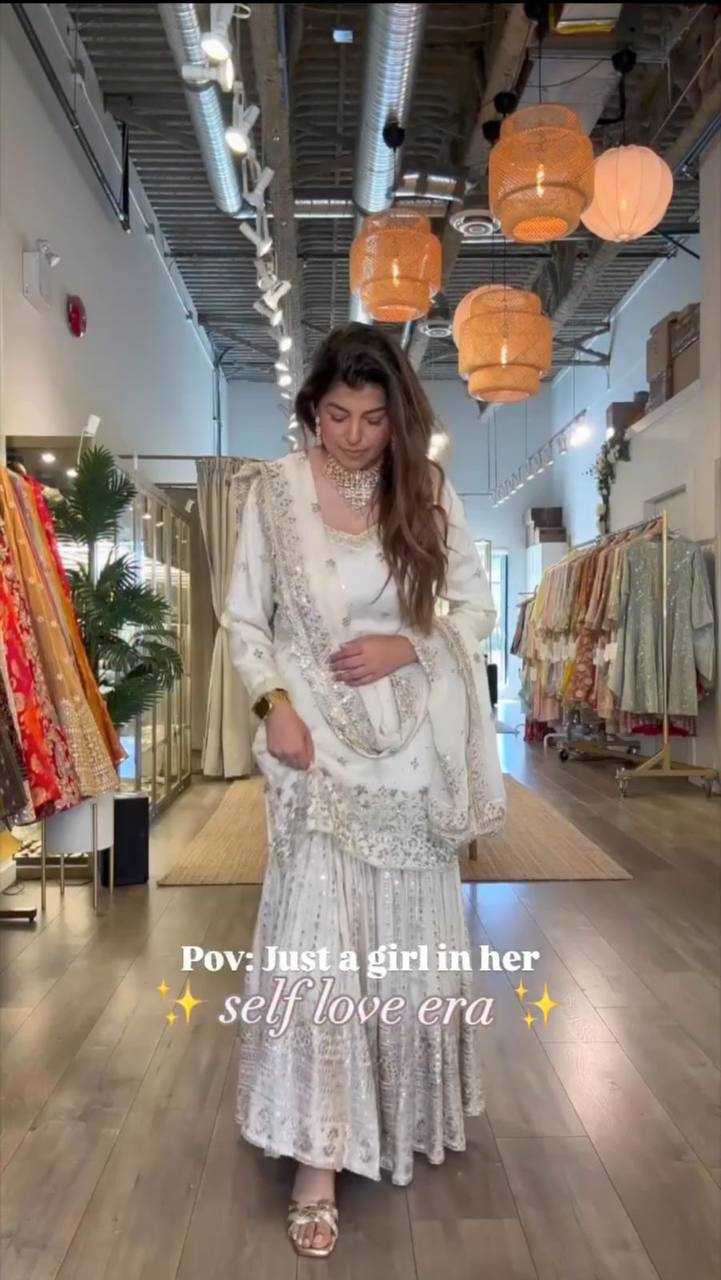 Ynf Chinon RIN141 1998 Suits & Dresses Wholesale Sharara Salwar Suits Embroidery Suits White Salwar Suit Manufacturer- Kapda Export