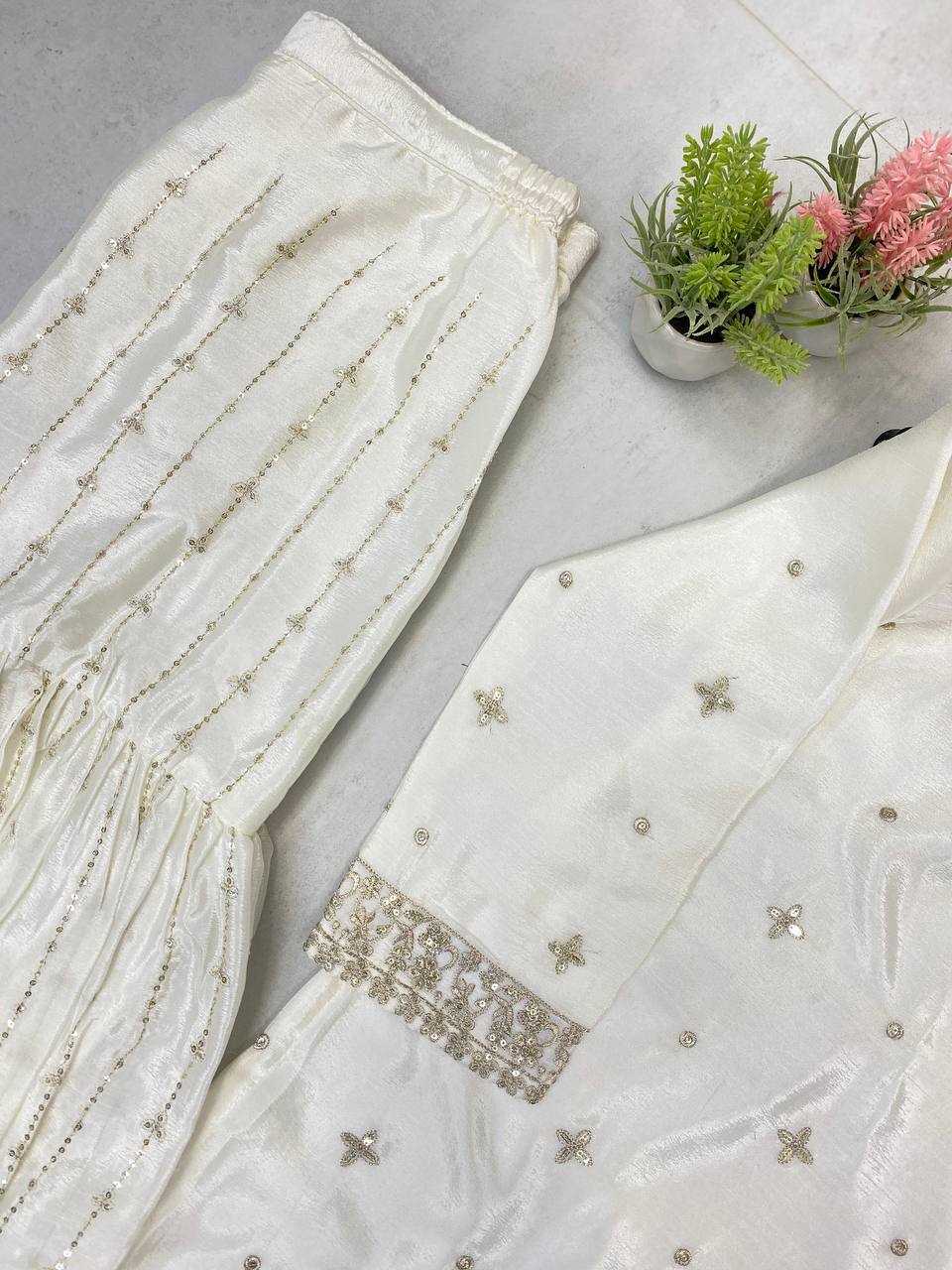 Ynf Chinon RIN141 1998 Suits & Dresses Wholesale Sharara Salwar Suits Embroidery Suits White Salwar Suit Manufacturer- Kapda Export