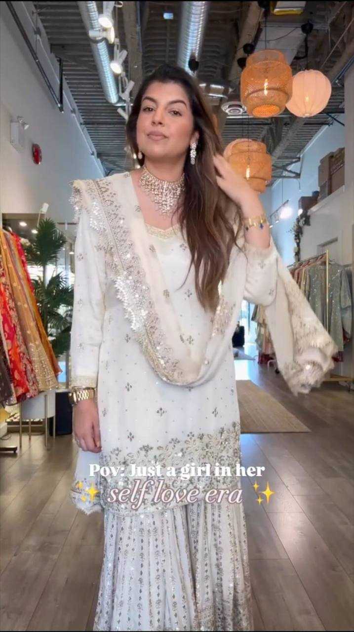 Ynf Chinon RIN141 1998 Suits & Dresses Wholesale Sharara Salwar Suits Embroidery Suits White Salwar Suit Manufacturer- Kapda Export