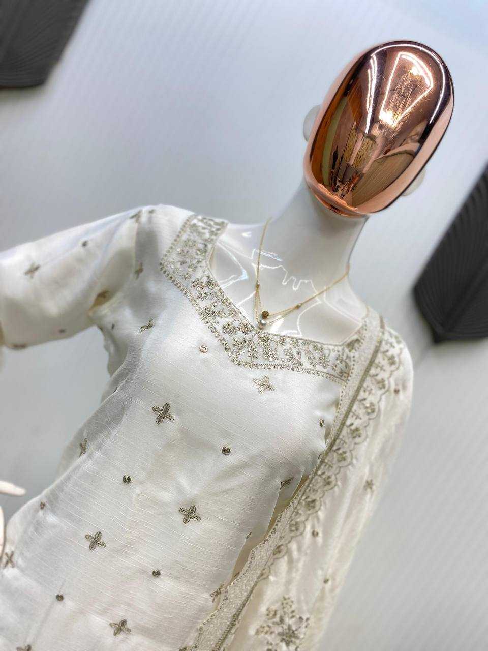 Ynf Chinon RIN141 1998 Suits & Dresses Wholesale Sharara Salwar Suits Embroidery Suits White Salwar Suit Manufacturer- Kapda Export