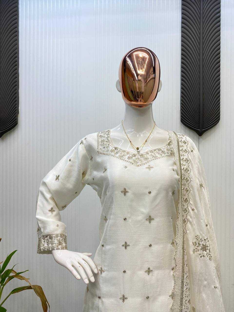 Ynf Chinon RIN141 1998 Suits & Dresses Wholesale Sharara Salwar Suits Embroidery Suits White Salwar Suit Manufacturer- Kapda Export