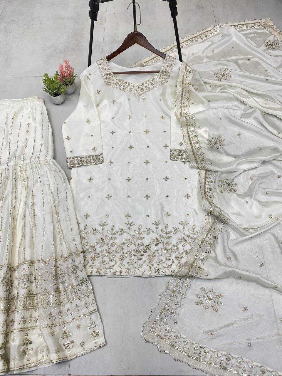 Ynf Chinon RIN141 1998 Suits & Dresses Wholesale Sharara Salwar Suits Embroidery Suits White Salwar Suit Manufacturer- Kapda Export