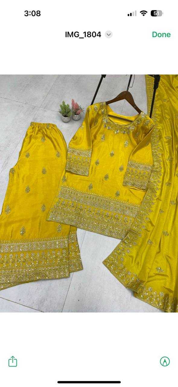 Ynf Chinon RIN141 2000 Suits & Dresses Wholesale Sharara Salwar Suits Embroidery Suits Party wear suits Yellow Salwar Suit Manufacturer- Kapda Export