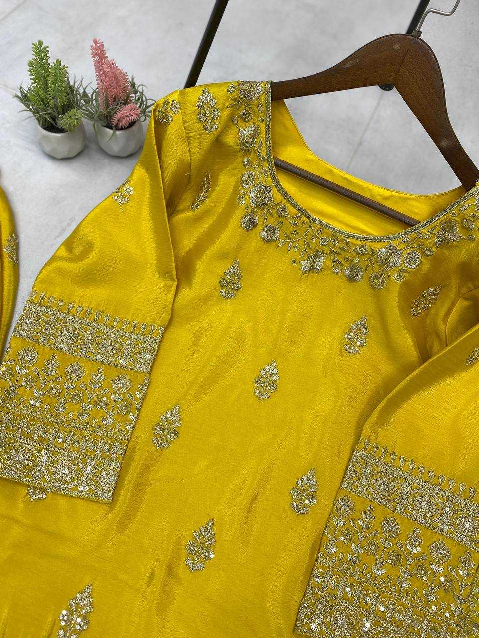Ynf Chinon RIN141 2000 Suits & Dresses Wholesale Sharara Salwar Suits Embroidery Suits Party wear suits Yellow Salwar Suit Manufacturer- Kapda Export