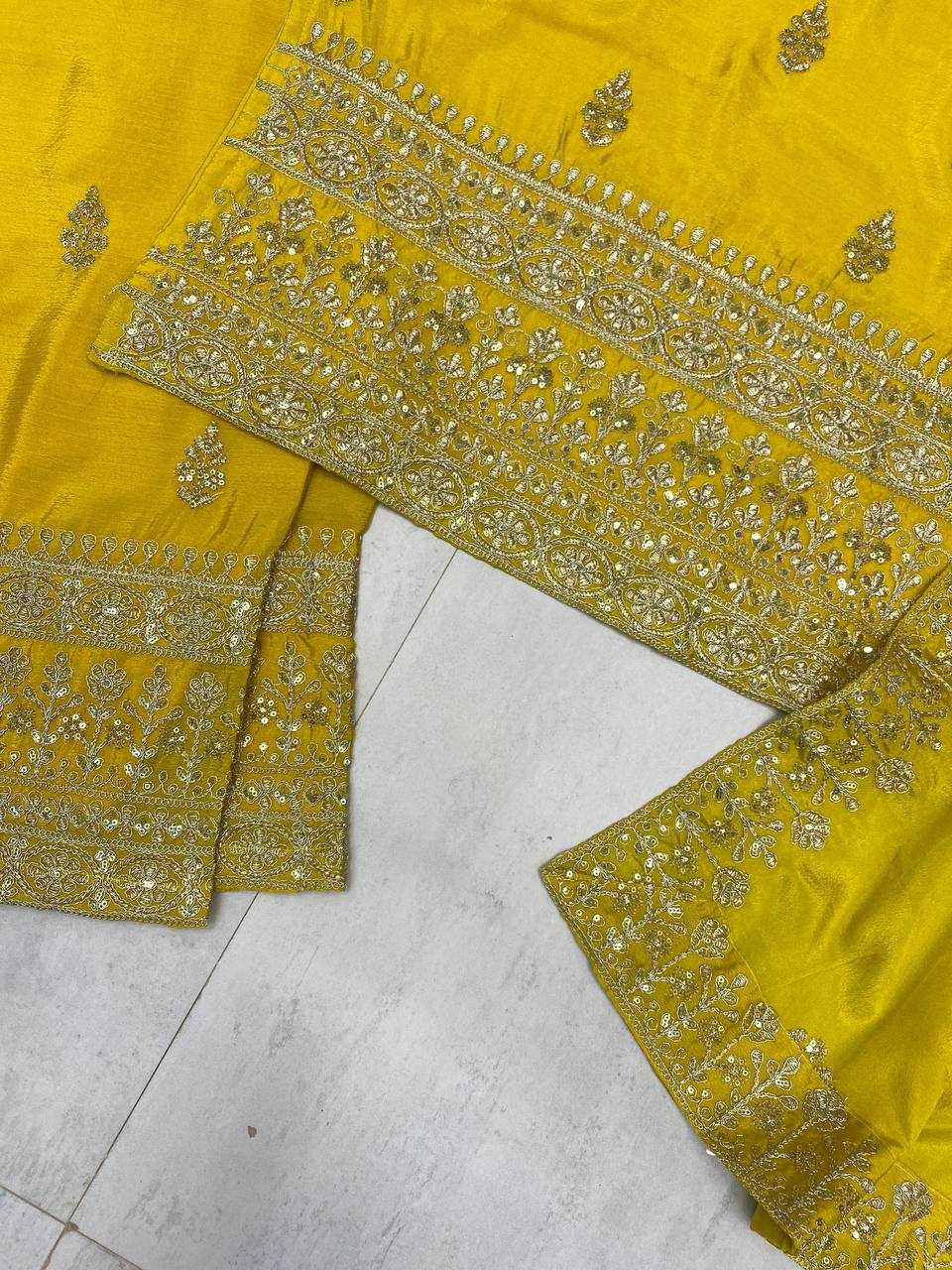 Ynf Chinon RIN141 2000 Suits & Dresses Wholesale Sharara Salwar Suits Embroidery Suits Party wear suits Yellow Salwar Suit Manufacturer- Kapda Export