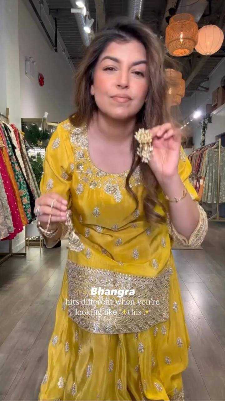 Ynf Chinon RIN141 2000 Suits & Dresses Wholesale Sharara Salwar Suits Embroidery Suits Party wear suits Yellow Salwar Suit Manufacturer- Kapda Export