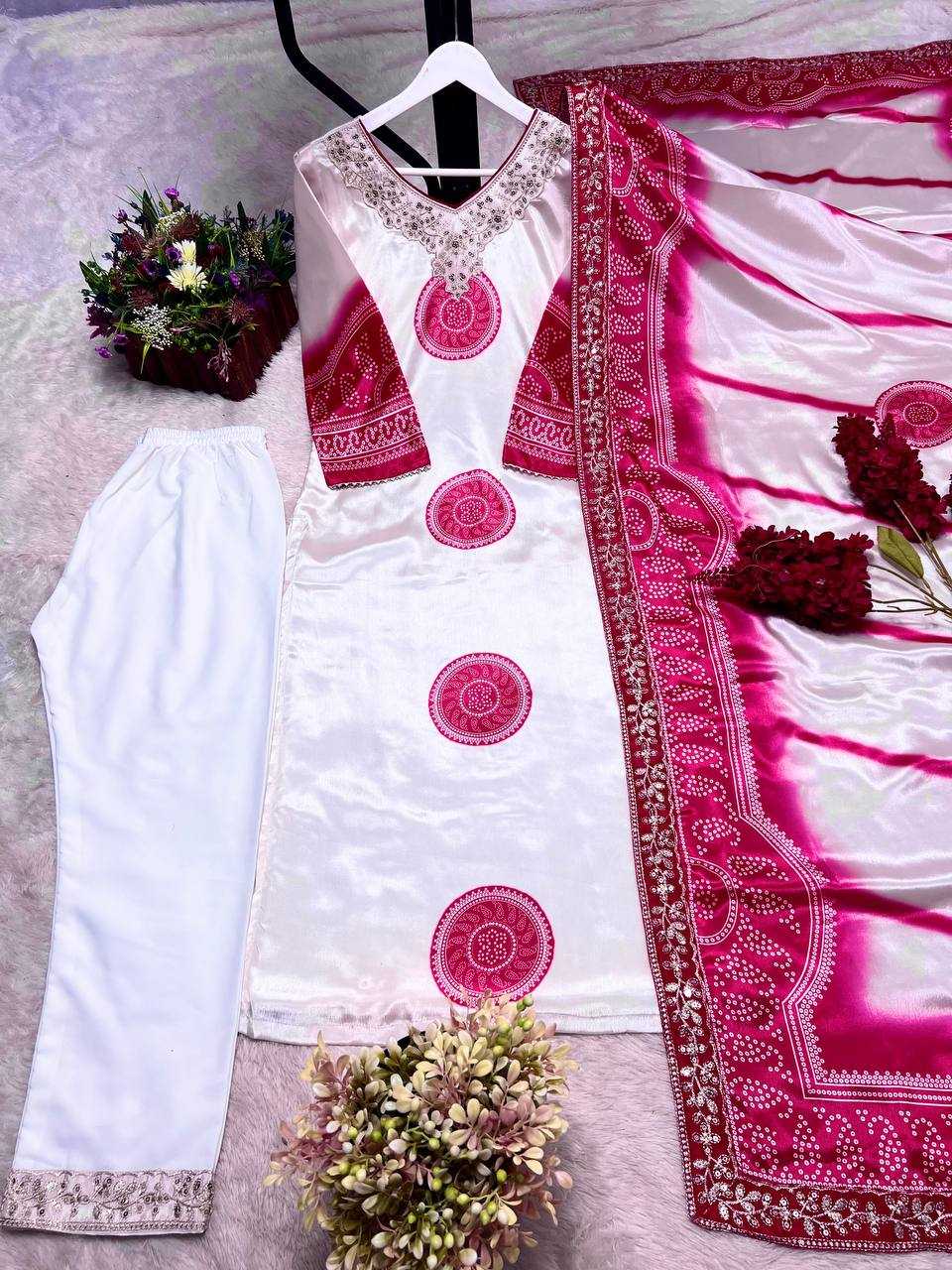 Ynf Chinon Silk KESH159 1046 Suits & Dresses Wholesale Printed Suits Ladies Silk Suit White Salwar Suit Manufacturer- Kapda Export