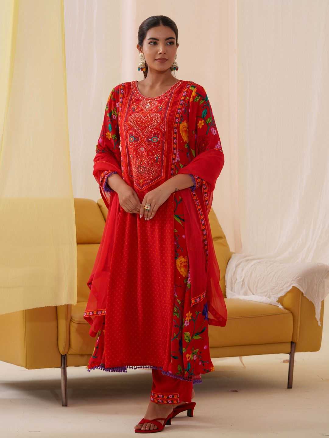 Ynf Crepe KESH448 104 Suits & Dresses Festive Collections Wholesale Printed Suits Ladies Salwar Suits Red Salwar Suit Manufacturer- Kapda Export