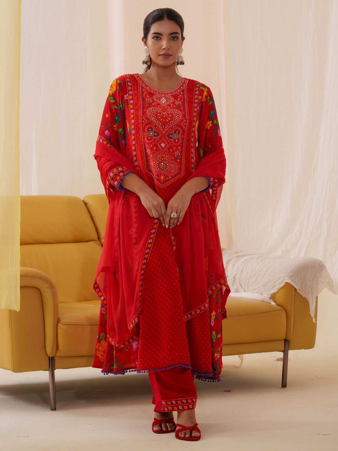 Ynf Crepe KESH448 104 Suits & Dresses Festive Collections Wholesale Printed Suits Ladies Salwar Suits Red Salwar Suit Manufacturer- Kapda Export