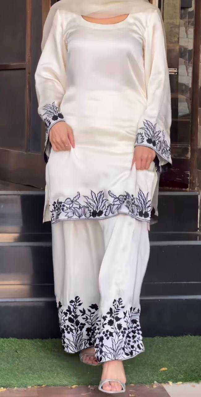 Ynf Crepe Silk KESH528 2009 Suits & Dresses Wholesale Embroidery Suits Silk Suits White Salwar Suit Manufacturer- Kapda Export