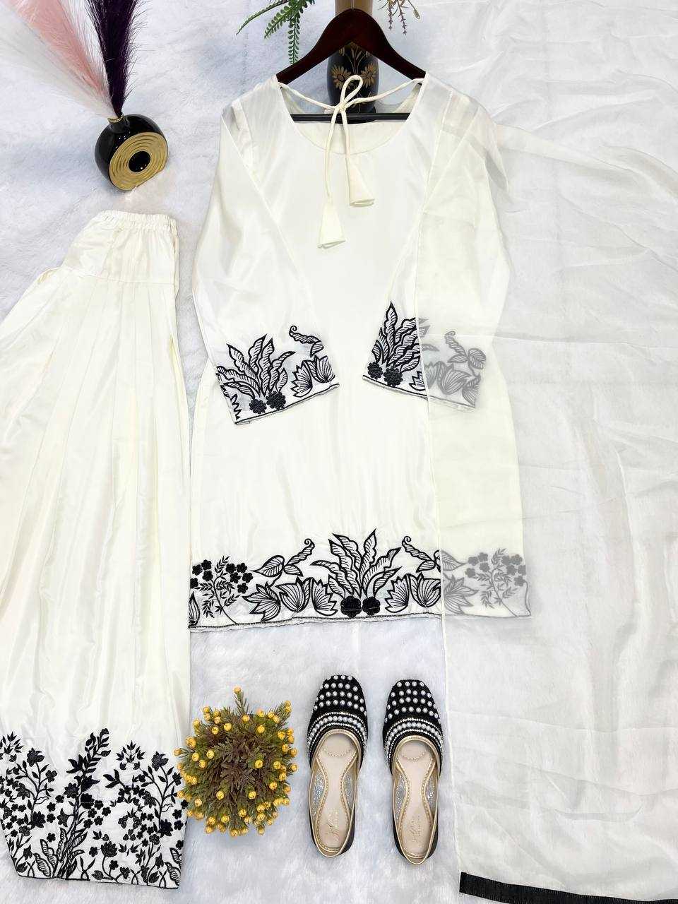 Ynf Crepe Silk KESH528 2009 Suits & Dresses Wholesale Embroidery Suits Silk Suits White Salwar Suit Manufacturer- Kapda Export