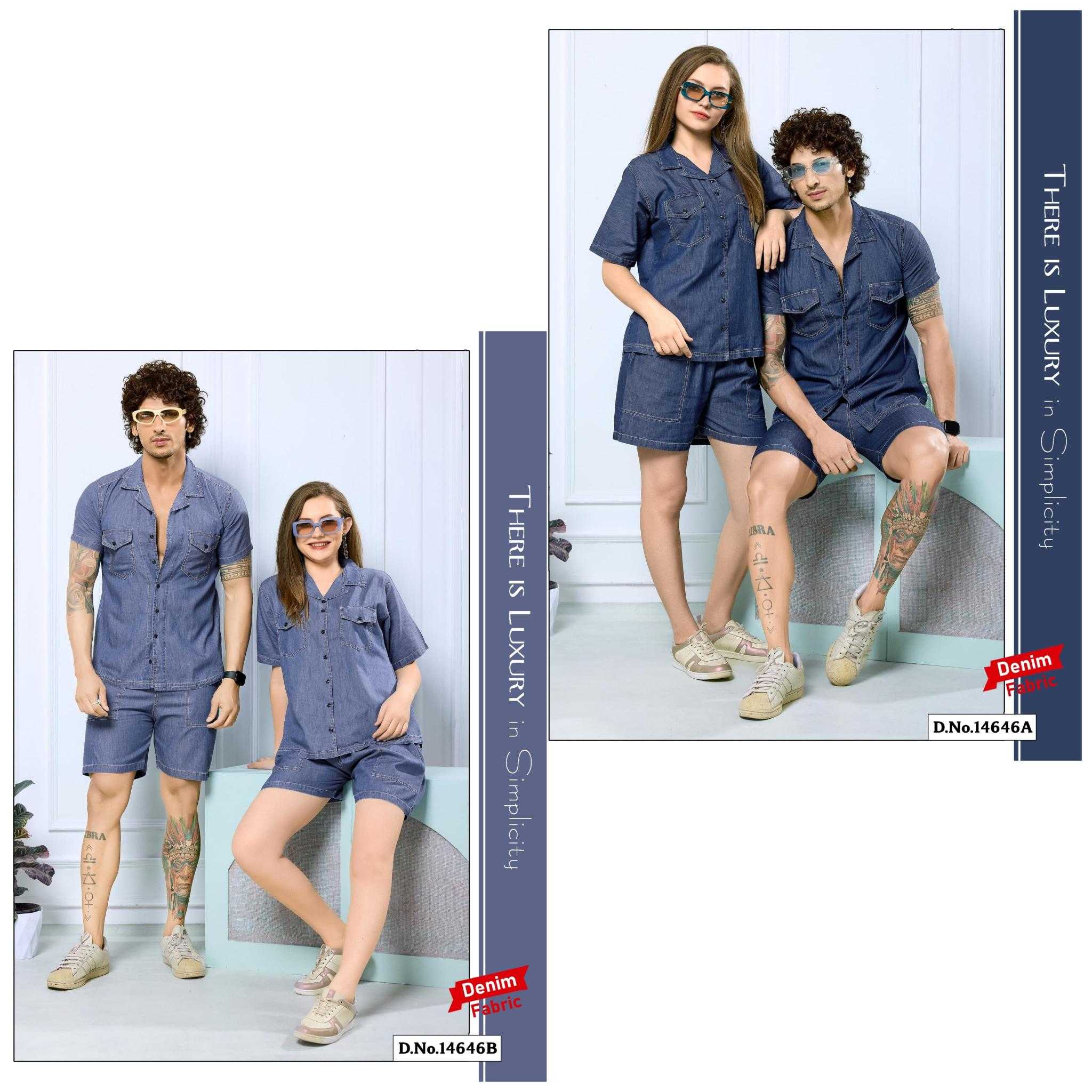 Ynf Denim KESH530 Bermuda Western Wears Couple Wear Wholesale Co-ord Set Couple Matching Ethnic Outfits Party Wear Couple Ethnic Collection Manufacturer- Kapda Export