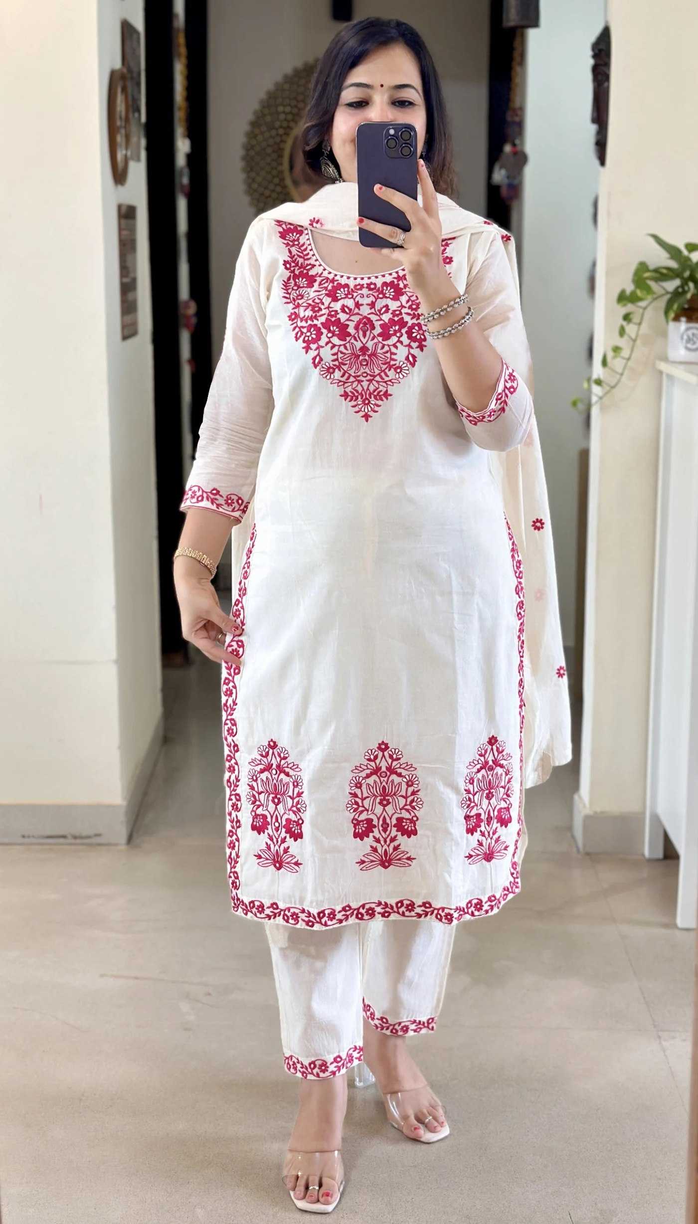 Ynf Fancy KESH334 Pocket Kurti Wholesale Kurti Bottom With Dupatta Embroidered Kurtis White Kurtis Manufacturer- Kapda Export