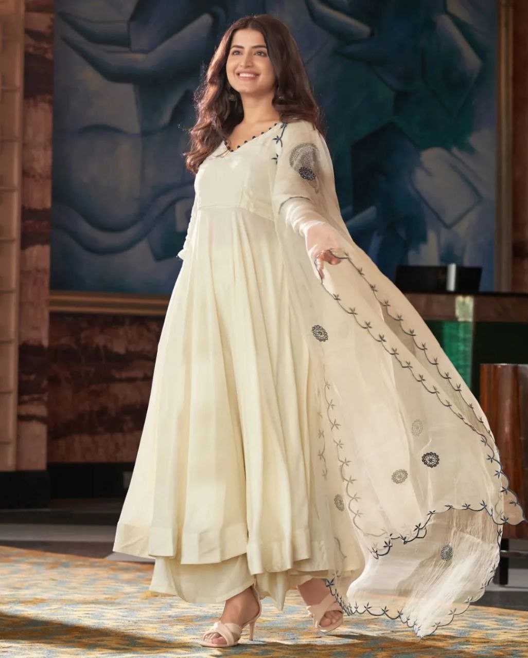 Ynf Fancy KESH602 Anarkali Suits & Dresses Wholesale Embroidery Suits Anarkali Suits White Salwar Suit Manufacturer- Kapda Export
