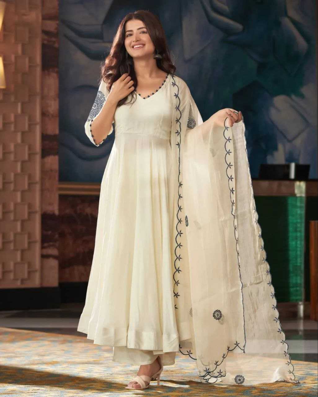 Ynf Fancy KESH602 Anarkali Suits & Dresses Wholesale Embroidery Suits Anarkali Suits White Salwar Suit Manufacturer- Kapda Export