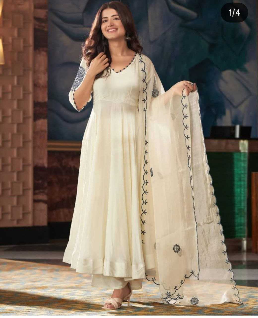 Ynf Fancy KESH602 Anarkali Suits & Dresses Wholesale Embroidery Suits Anarkali Suits White Salwar Suit Manufacturer- Kapda Export