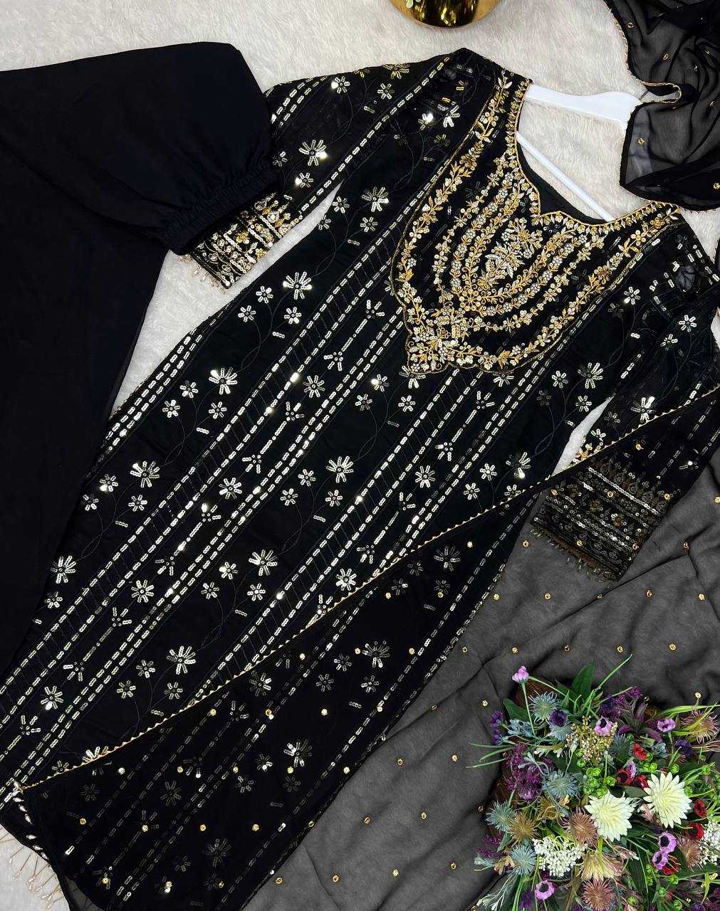 Ynf Faux Georgette KESH159 1047 Kurti Wholesale Embroidered Kurtis Kurti With Palazzo Black Kurtis Manufacturer- Kapda Export