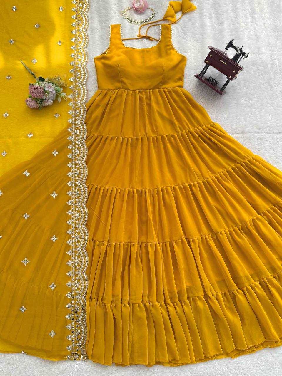Ynf Faux Georgette RIN162 5925 Gowns Wholesale Fancy Gowns Anarkali Gown Lace Gowns Manufacturer- Kapda Export