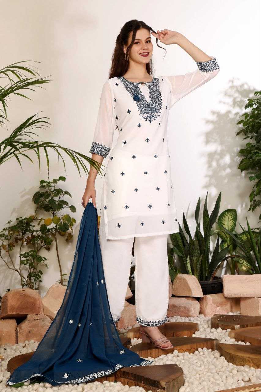 Ynf Georgette KESH191 001 Suits & Dresses Wholesale Embroidery Suits Party wear suits White Salwar Suit Manufacturer- Kapda Export