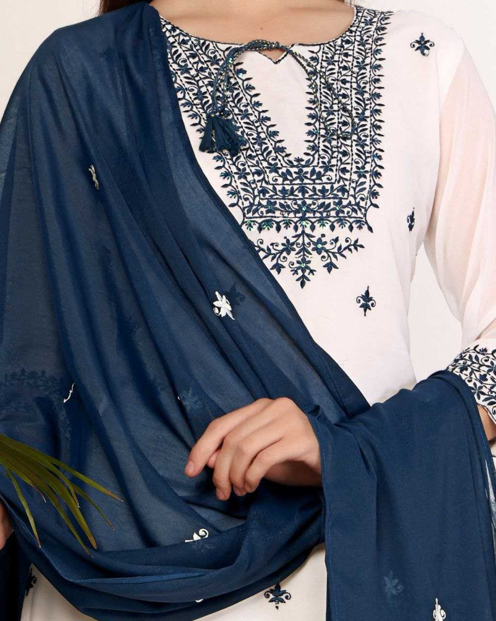 Ynf Georgette KESH191 001 Suits & Dresses Wholesale Embroidery Suits Party wear suits White Salwar Suit Manufacturer- Kapda Export