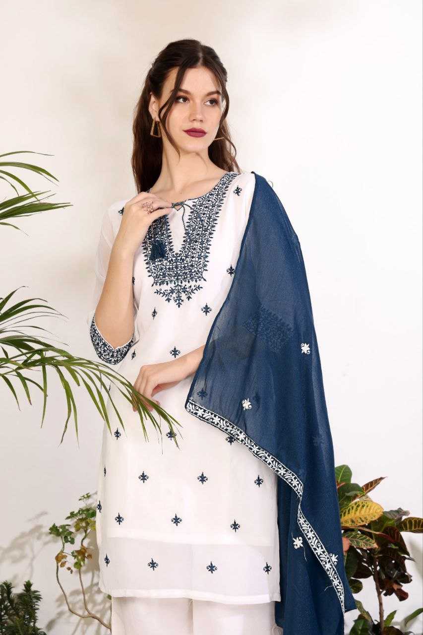 Ynf Georgette KESH191 001 Suits & Dresses Wholesale Embroidery Suits Party wear suits White Salwar Suit Manufacturer- Kapda Export