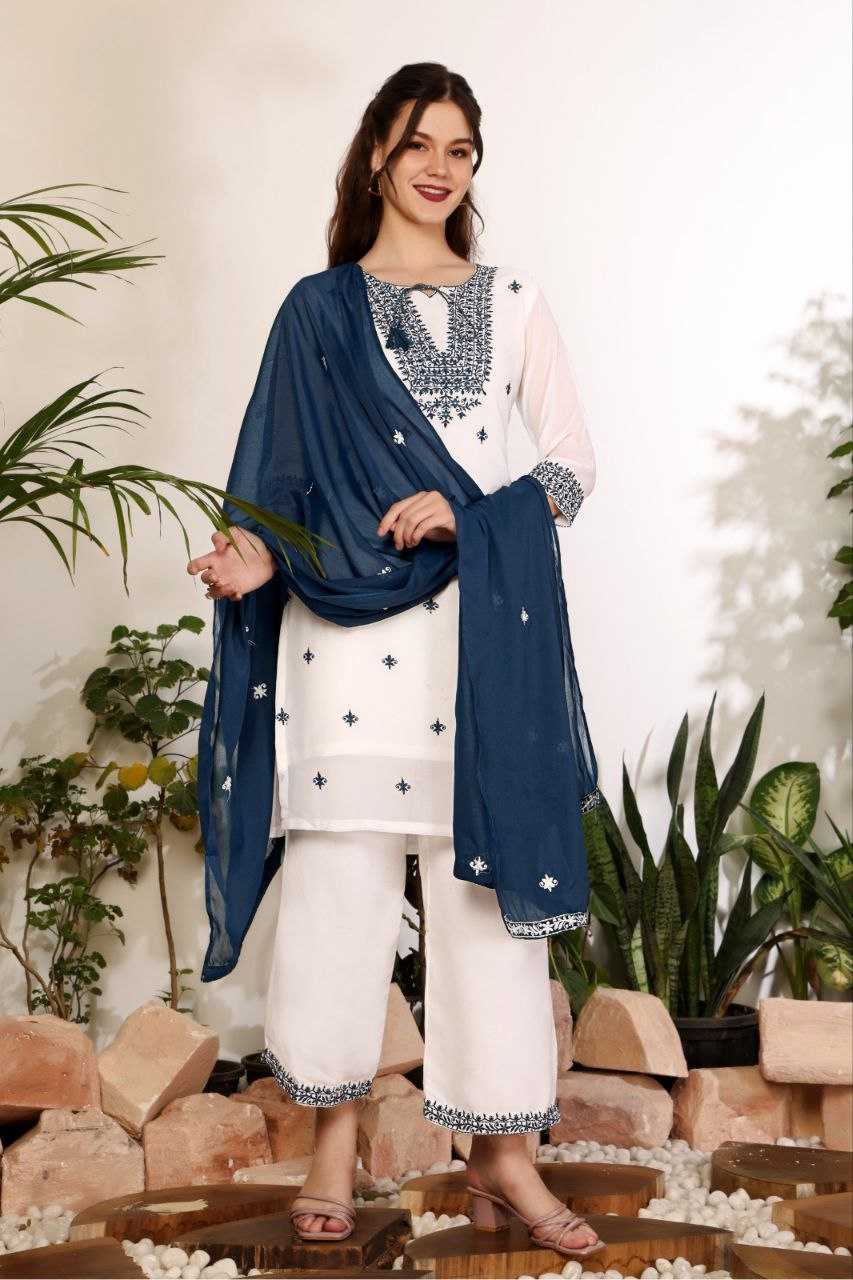 Ynf Georgette KESH191 001 Suits & Dresses Wholesale Embroidery Suits Party wear suits White Salwar Suit Manufacturer- Kapda Export