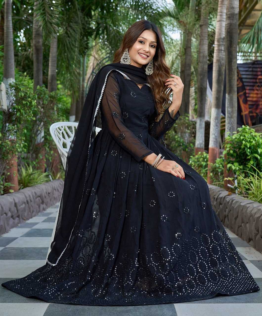 Ynf Georgette KESH334 Black Aaina Gowns Wholesale Anarkali Gown Designer Gowns Black Gown Manufacturer- Kapda Export