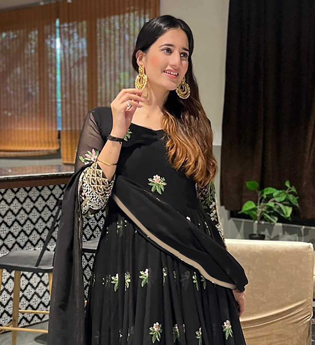 Ynf Georgette KESH334 Sarita Gowns Wholesale Anarkali Gown Embroidered Gown Black Gown Manufacturer- Kapda Export