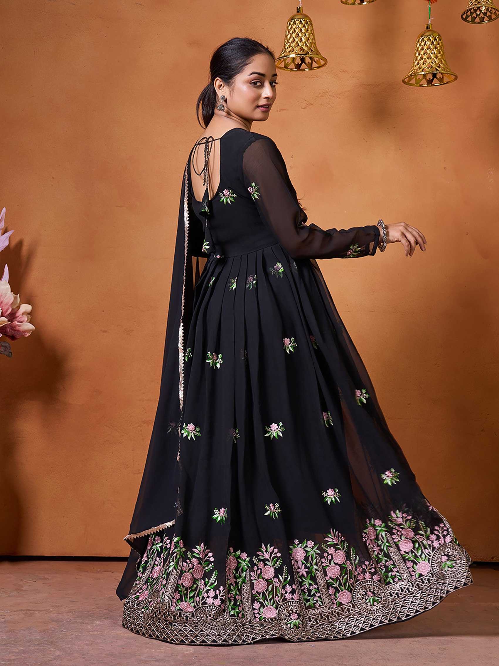 Ynf Georgette KESH334 Sarita Gowns Wholesale Anarkali Gown Embroidered Gown Black Gown Manufacturer- Kapda Export
