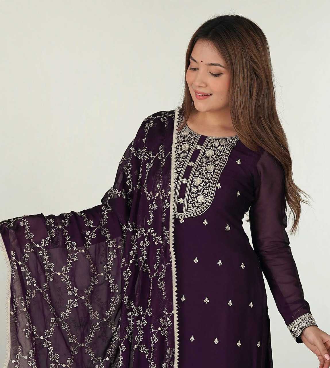 Ynf Georgette KESH334 Zilmil Kurti Wholesale Kurti Bottom With Dupatta Embroidered Kurtis Purple Kurtis Manufacturer- Kapda Export