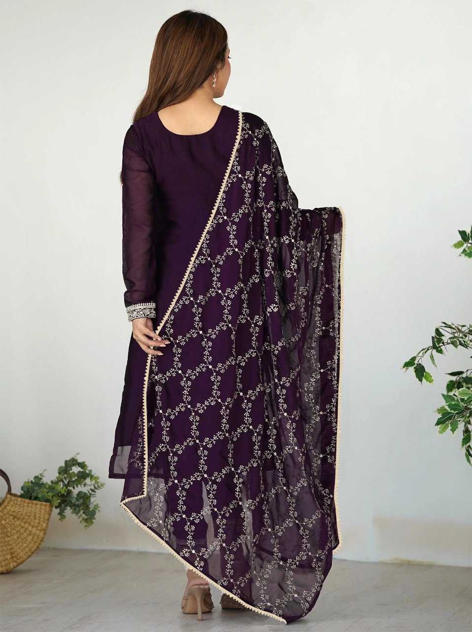 Ynf Georgette KESH334 Zilmil Kurti Wholesale Kurti Bottom With Dupatta Embroidered Kurtis Purple Kurtis Manufacturer- Kapda Export