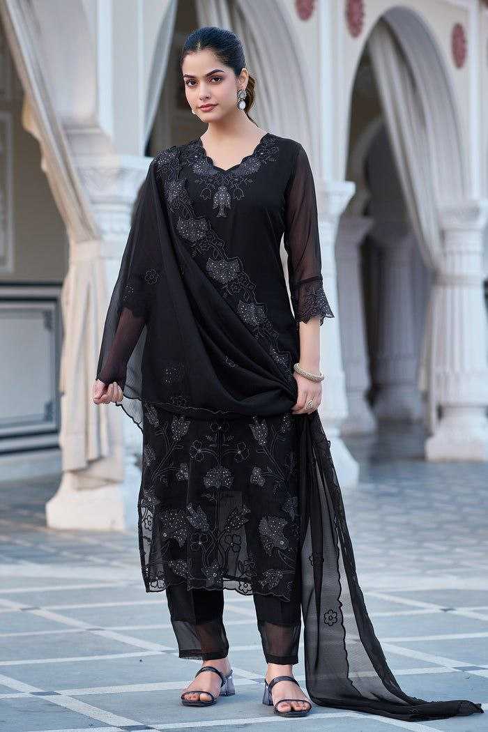 Ynf Georgette KESH517 M3 Suits & Dresses Wholesale Embroidery Suits Party wear suits Black Salwar Suit Manufacturer- Kapda Export