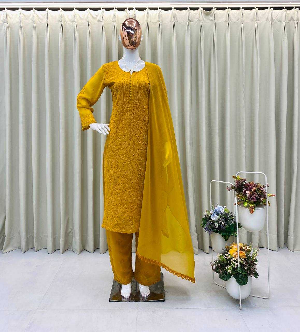 Ynf Georgette RIN110 391 Suits & Dresses Wholesale Embroidery Suits Georgette Suit Yellow Salwar Suit Manufacturer- Kapda Export