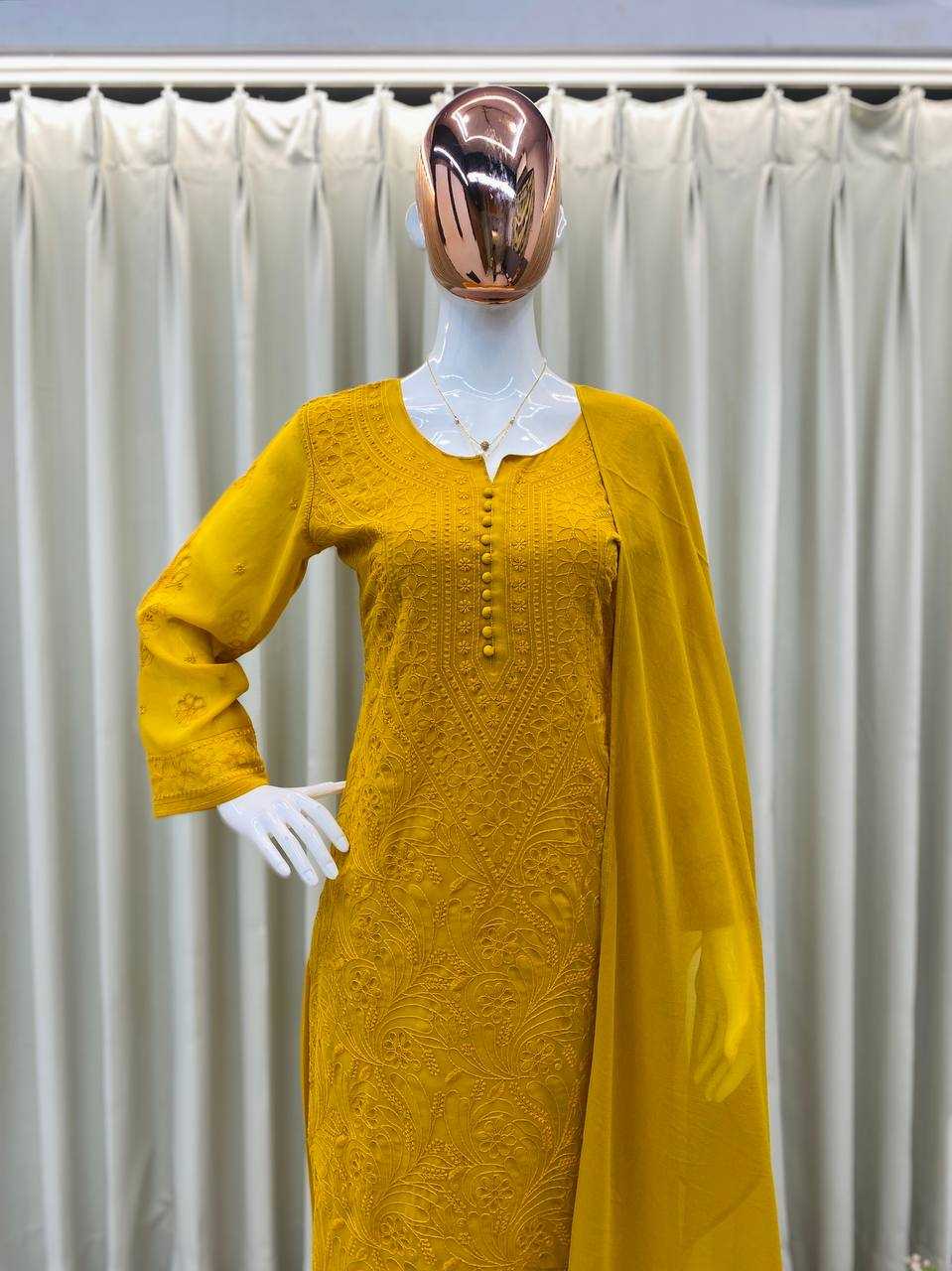 Ynf Georgette RIN110 391 Suits & Dresses Wholesale Embroidery Suits Georgette Suit Yellow Salwar Suit Manufacturer- Kapda Export