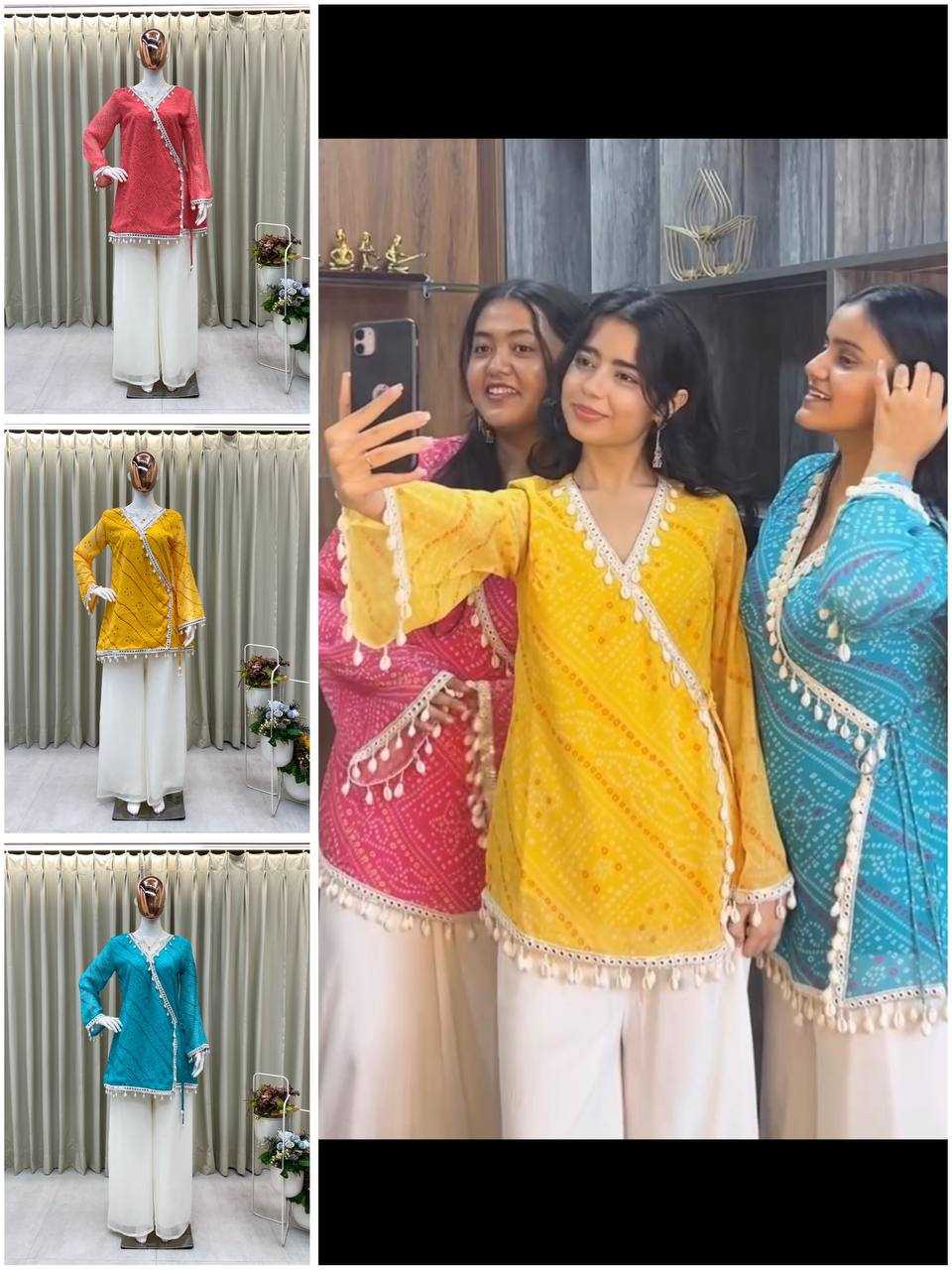 Ynf Georgette RIN110 399 Kurti Wholesale Casual Kurtis Printed Kurtis Bandhani Kurtis Manufacturer- Kapda Export