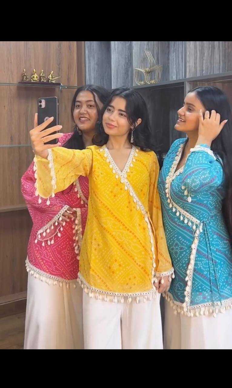 Ynf Georgette RIN110 399 Kurti Wholesale Casual Kurtis Printed Kurtis Bandhani Kurtis Manufacturer- Kapda Export