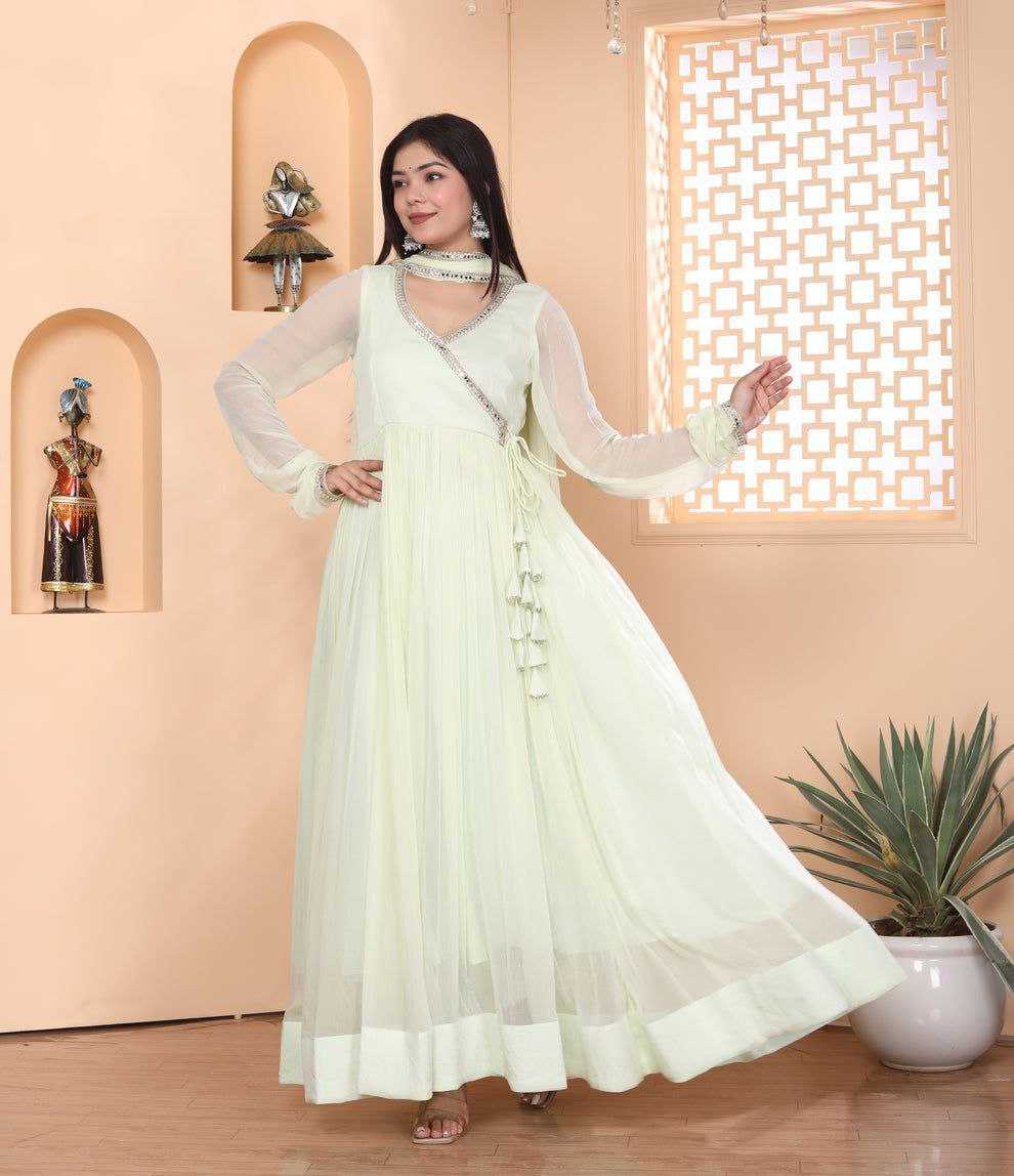 Ynf Georgette RIN157 PC-2177 Gowns Plus Size Collections Wholesale Work Gowns Lace Gowns White Gown Manufacturer- Kapda Export