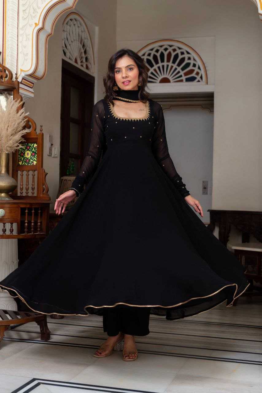 Ynf Georgette RIN157 PC-2197 Gowns Plus Size Collections Wholesale Fancy Gowns Lace Gowns Black Gown Manufacturer- Kapda Export