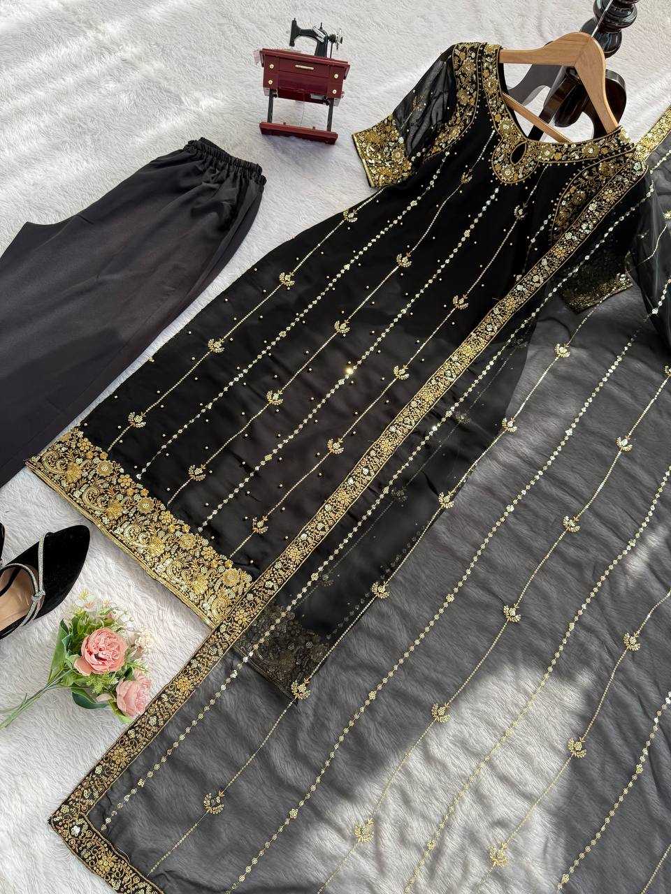 Ynf Georgette RIN162 5923 Suits & Dresses Wholesale Embroidery Suits Party wear suits Black Salwar Suit Manufacturer- Kapda Export