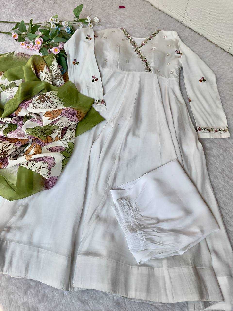 Ynf Heavy Roman Silk KESH513 504 Gowns Wholesale Embroidery Gowns Anarkali Gown White Gown Manufacturer- Kapda Export