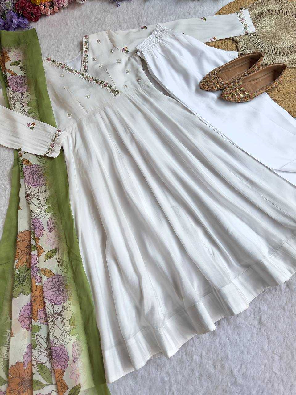 Ynf Heavy Roman Silk KESH513 504 Gowns Wholesale Embroidery Gowns Anarkali Gown White Gown Manufacturer- Kapda Export