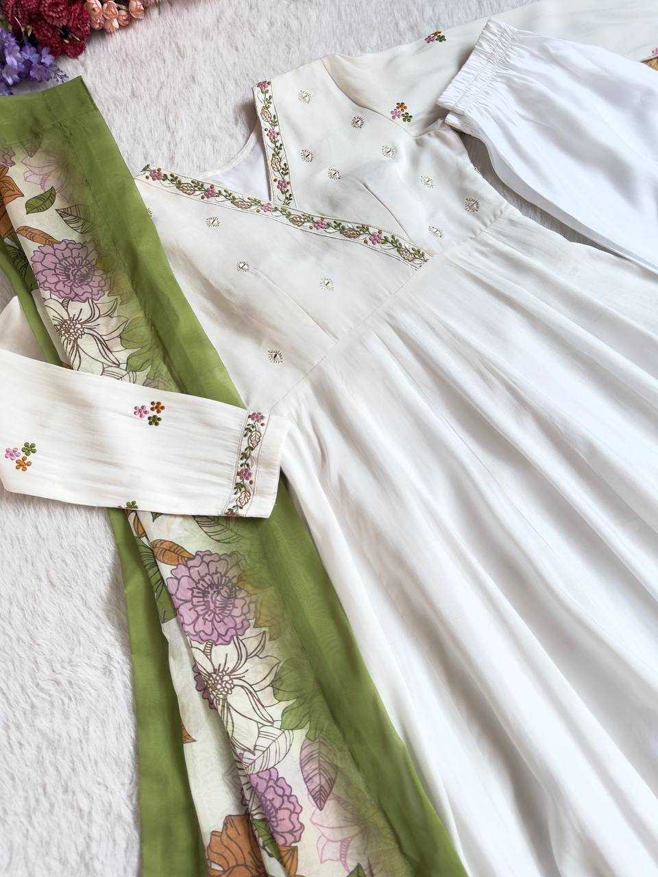 Ynf Heavy Roman Silk KESH513 504 Gowns Wholesale Embroidery Gowns Party Wear Gowns White Gown Manufacturer- Kapda Export